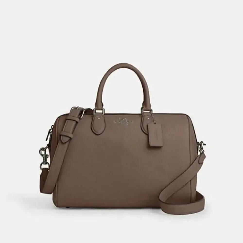 B6-005Coach Rowan Large Satchel Bag Crossbody In Leather/QB/Dark Stone CV960 NWT